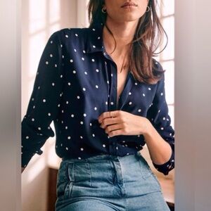 NWOT 🇫🇷 Sézane Ann Florence Navy Polka Dot Shirt